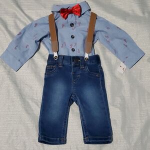 Bow Tie Candy Cane Onesie And Suspender Outfit